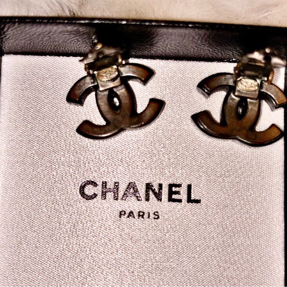 CHANEL Blue Crystal Logo Earrings - Authentic- with Box/Bag - Picture 6 of 13